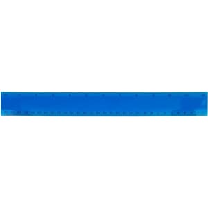 A blue PVC soft plastic ruler with measurement markings along its length and a logo on one side.