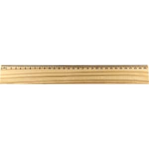 A wooden ruler measuring 30cm, with metric markings along one edge and a natural wood finish.