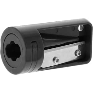 A black carpenter pencil sharpener with a stainless steel blade and an enclosed design.