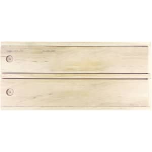 A wooden play set featuring two connected sections with smooth finishes and natural colour tones. It has a logo displayed.