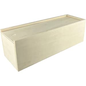 A large, plain wooden box with a smooth finish, featuring a sliding lid and a natural wood colour.