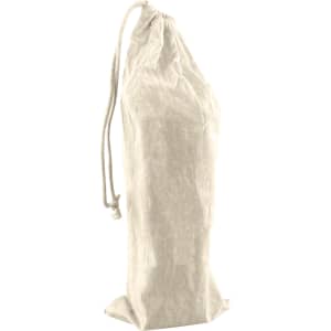 A natural coloured drawstring bag, perfect for storing a small Jenga set, featuring a simple design.