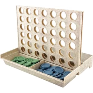 A Wheat Straw Connect Four game featuring a beige frame with green and blue discs in designated slots.