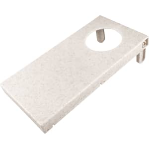 A white wheat straw cornhole board featuring a circular hole, suitable for outdoor games.
