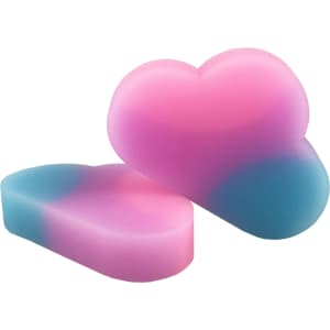 A cloud-shaped rubber eraser in pink and blue gradient, featuring a smooth texture and a logo.