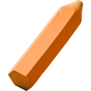An orange pencil-shaped rubber eraser, designed to resemble a hexagonal pencil, with a rounded tip.