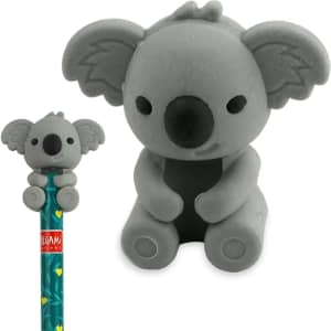 A koala-shaped pencil-top rubber eraser in grey, featuring a cute sitting pose and detailed ears.