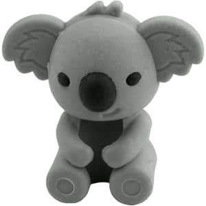 A grey koala-shaped pencil-top rubber eraser with a cute facial expression and black nose.