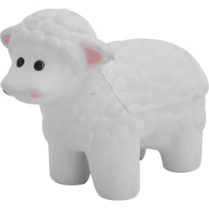 A white stress sheep figurine with a textured body and black eyes, designed for stress relief.
