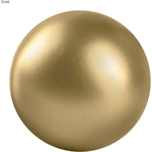 A gold stress ball with a smooth, shiny surface. It features a logo but no other text or designs.