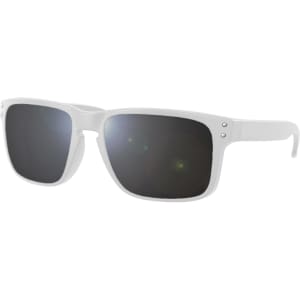 White sunglasses with dark lenses, featuring a simple design and a logo on the side. Suitable for leisure and outdoor use.