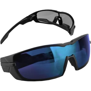 Twist Sunglasses in black with blue tinted lenses, featuring a sleek design and a logo on the frame.