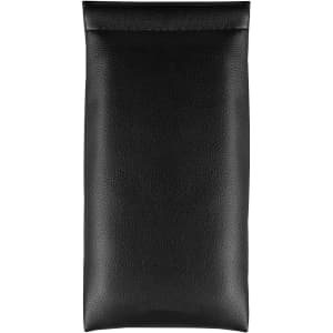 A rectangular black PU pouch with a textured surface and a simple design. It features a logo on the exterior.