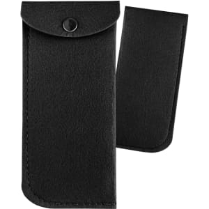 A black felt pouch with a snap closure and a removable insert, featuring a simplistic design.