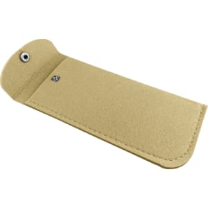A beige felt pouch with a snap closure, featuring a smooth surface and no visible branding.