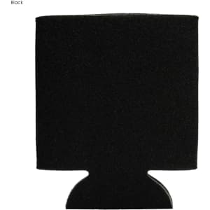 A black foam stubby cooler featuring a simple design and a bottom cut-out, suitable for holding drink bottles.