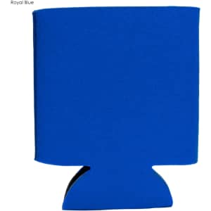 A royal blue foam stubby cooler with a sturdy base and a smooth surface. It features a logo.