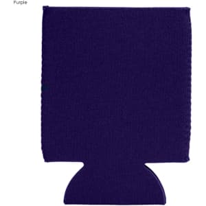 A purple neoprene stubby cooler with a base, designed to hold drink bottles. Features a logo.