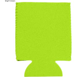 A bright green neoprene stubby cooler with a textured finish and a base for support. It features a logo.
