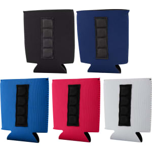 Magnetic stubby holders in black, navy, royal blue, red, and white, each featuring a black panel.