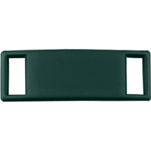 A green luxury shoelace charm with two rectangular openings on each end.