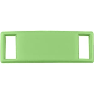 A green luxury shoelace charm with rectangular openings on both ends. It has a smooth, glossy finish.