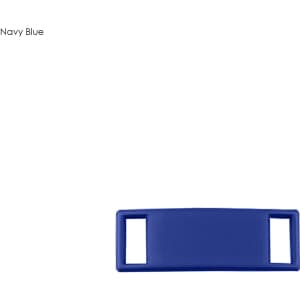 A navy blue luxury shoelace charm with a rectangular shape and openings on both ends.