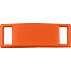 An orange luxury shoelace charm with openings at both ends, featuring a smooth, matte texture.