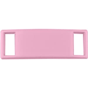A pink luxury shoelace charm featuring two rectangular openings at either end. It has a smooth, glossy surface.