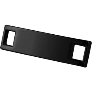 A black rectangular shoelace charm with two cut-out holes on each end for attachment.
