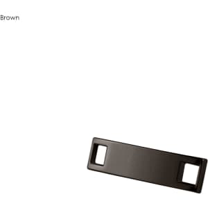 A brown shoelace charm featuring a rectangular shape with cut-out sections on each end.