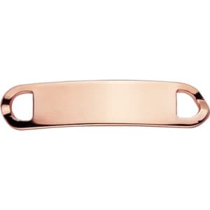 A copper-toned shoelace charm with rounded ends and a smooth surface, featuring a logo.