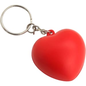 A red heart-shaped key ring with a metal keychain attachment, featuring a smooth surface and round design.