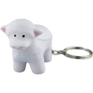 A white sheep-shaped key ring with a silver keychain attachment, featuring a simple design.