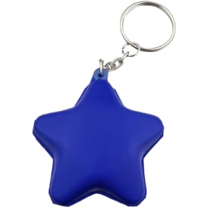 A blue star-shaped keyring with a metal chain and keyring attachment.