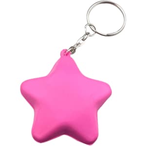 A pink star-shaped key ring attached to a silver chain. It features a smooth, rubbery texture.