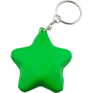 A green star-shaped stress key ring with a silver keychain. It features a smooth, glossy finish.
