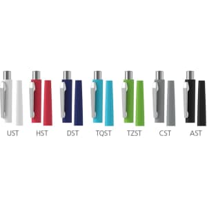 A range of SNOOKER Rollerball Softtouch MS metal pens in various colours, featuring a silver clip and branding on each.
