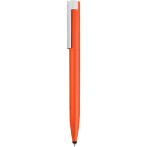 An orange stylus pen with a white clip, featuring a sleek and modern design.