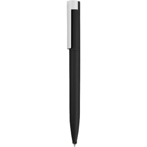 A black stylus pen with a silver clip and a sleek design. It features a branding logo on the barrel.