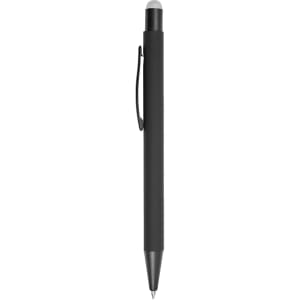 A black stylus pen featuring a sleek design and a clip for easy attachment.