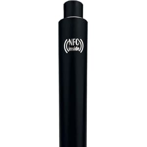 A black stylus pen with a sleek design and a logo indicating NFC technology.