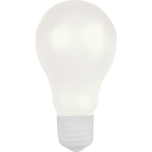 A white stress light bulb shaped toy with a grey base. It has a glossy finish and a smooth texture.