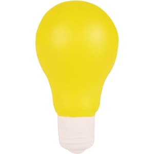 A yellow stress light bulb with a white base, featuring a smooth surface and rounded shape.