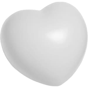 A white heart-shaped stress relief ball with a smooth, glossy surface and a subtle shine.