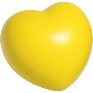 A yellow heart-shaped stress relief toy with a smooth surface and a glossy finish.