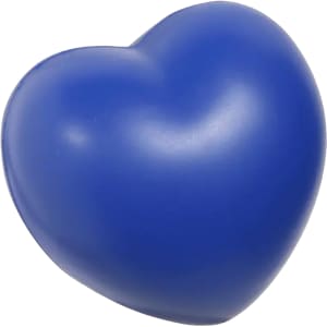 A blue heart-shaped stress ball with a smooth texture, featuring a simple design and no visible branding.