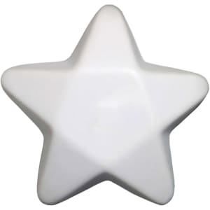 A white star-shaped stress reliever with a smooth surface and rounded edges. Features a simple design.