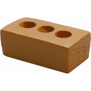 A brown stress brick with three circular indentations on top, designed for stress relief and playful use.