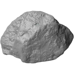 A grey stress rock with a textured surface, resembling a natural rock formation. It has a branding logo.